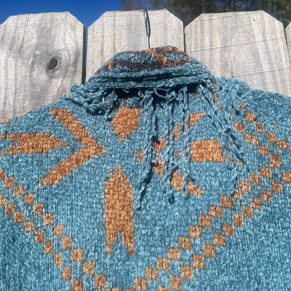 POL Teal and Brown Fringed Southwestern Cardigan - Picture 9 of 13